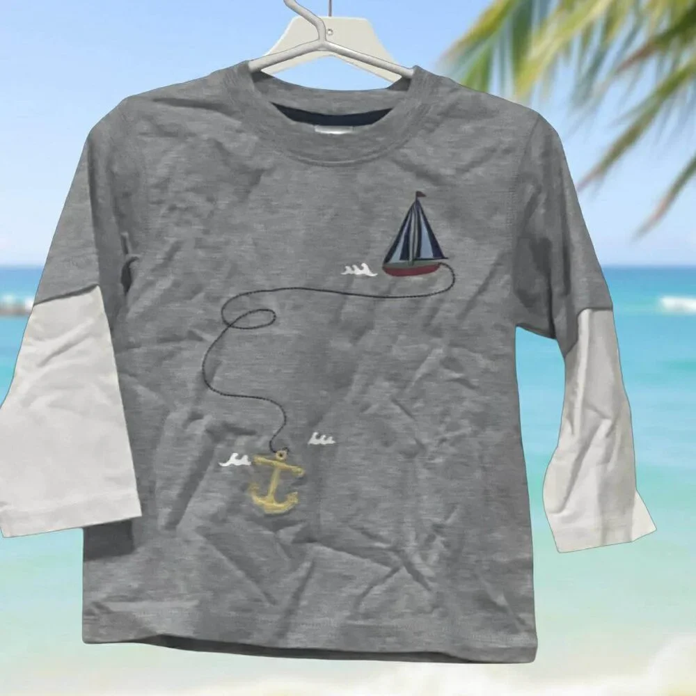 Gymboree NWT SAILING CLUB SailBoat Long Contrast Layered Sleeves T-Shirt 3- 6 mo